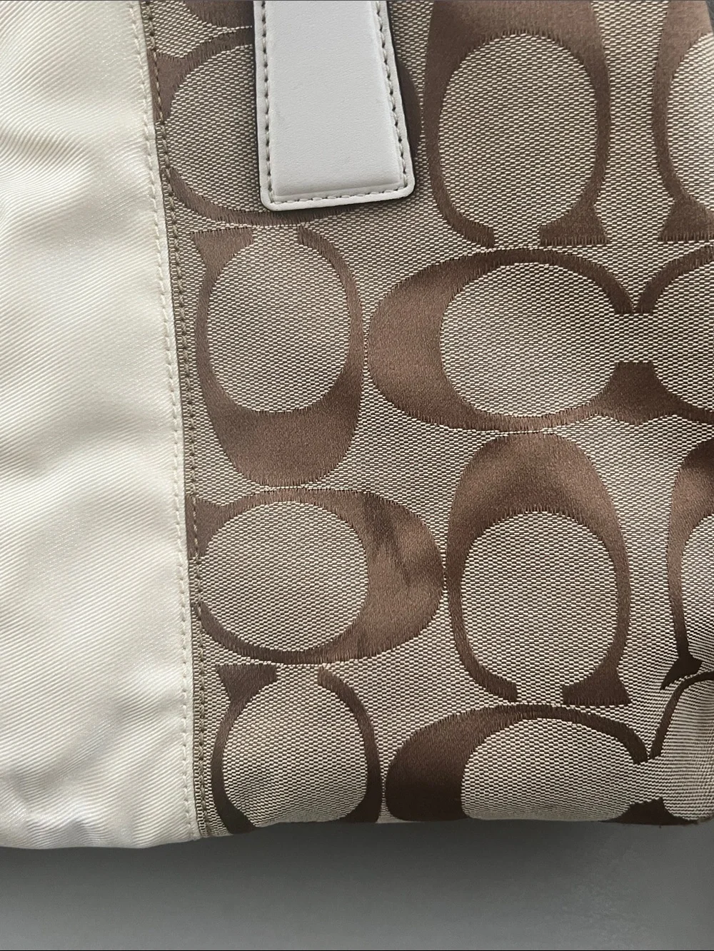 Coach Signature Stripe Kisslock Carryall Cream with Leather Trim